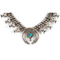 Navajo Silver and Turquoise Squash Blossom Necklace