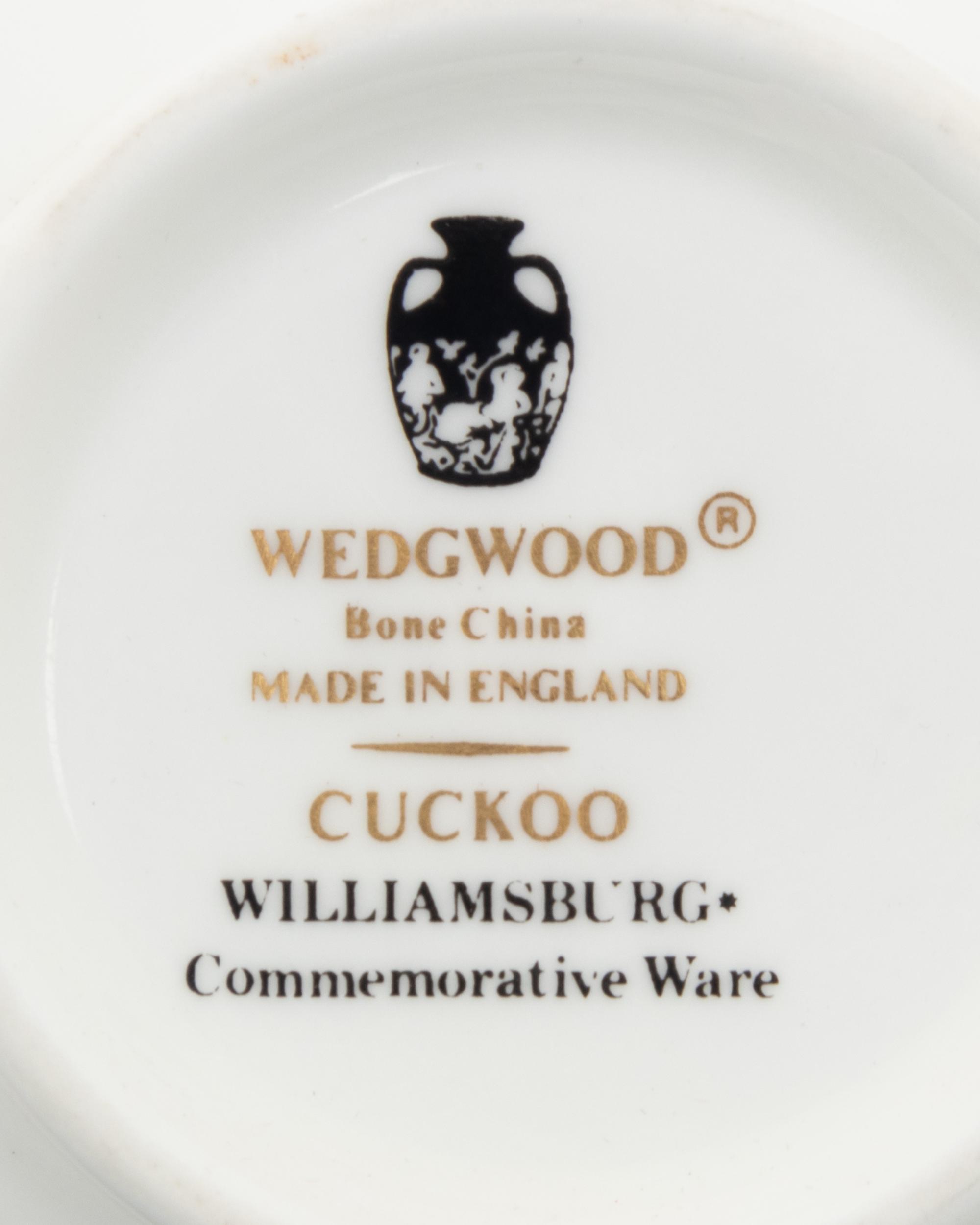A Group of Wedgwood Cuckoo Porcelain Teacups and Saucers