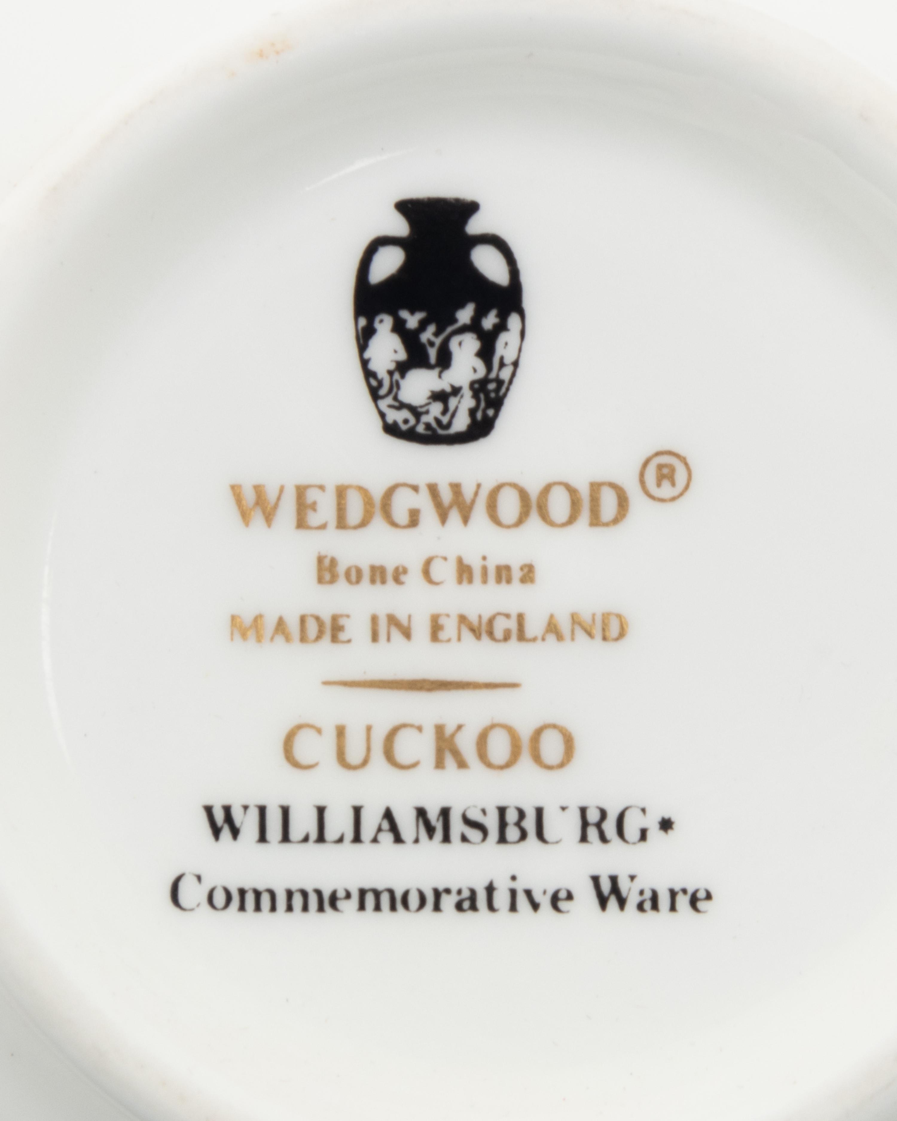 A Group of Wedgwood Cuckoo Porcelain Teacups and Saucers
