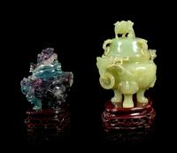 Two Chinese Hardstone Carved Incense Burners and Covers