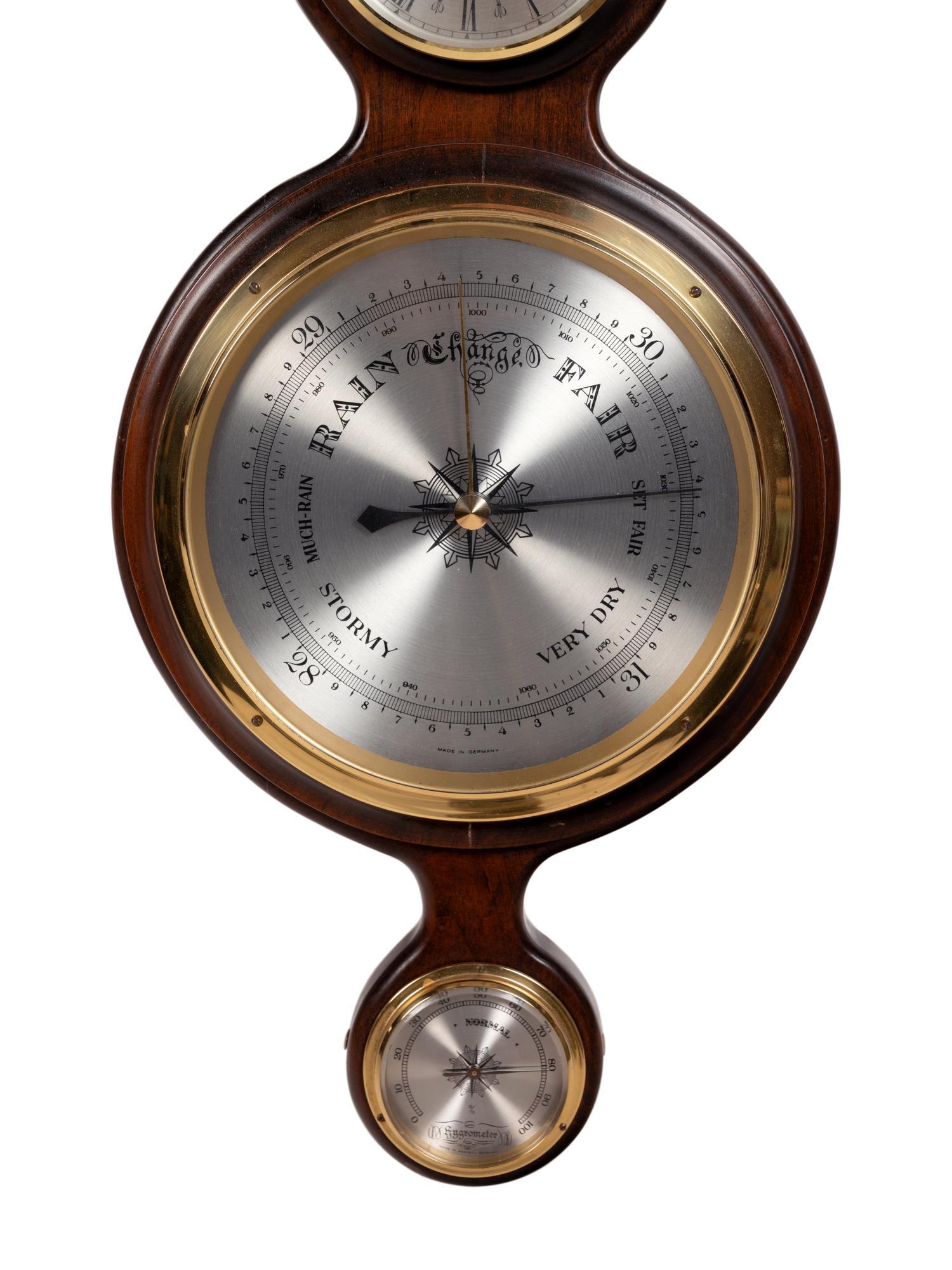 An Admiral Fitzroy Mahogany Barometer and a Modern English Mahogany Clock with Barometer