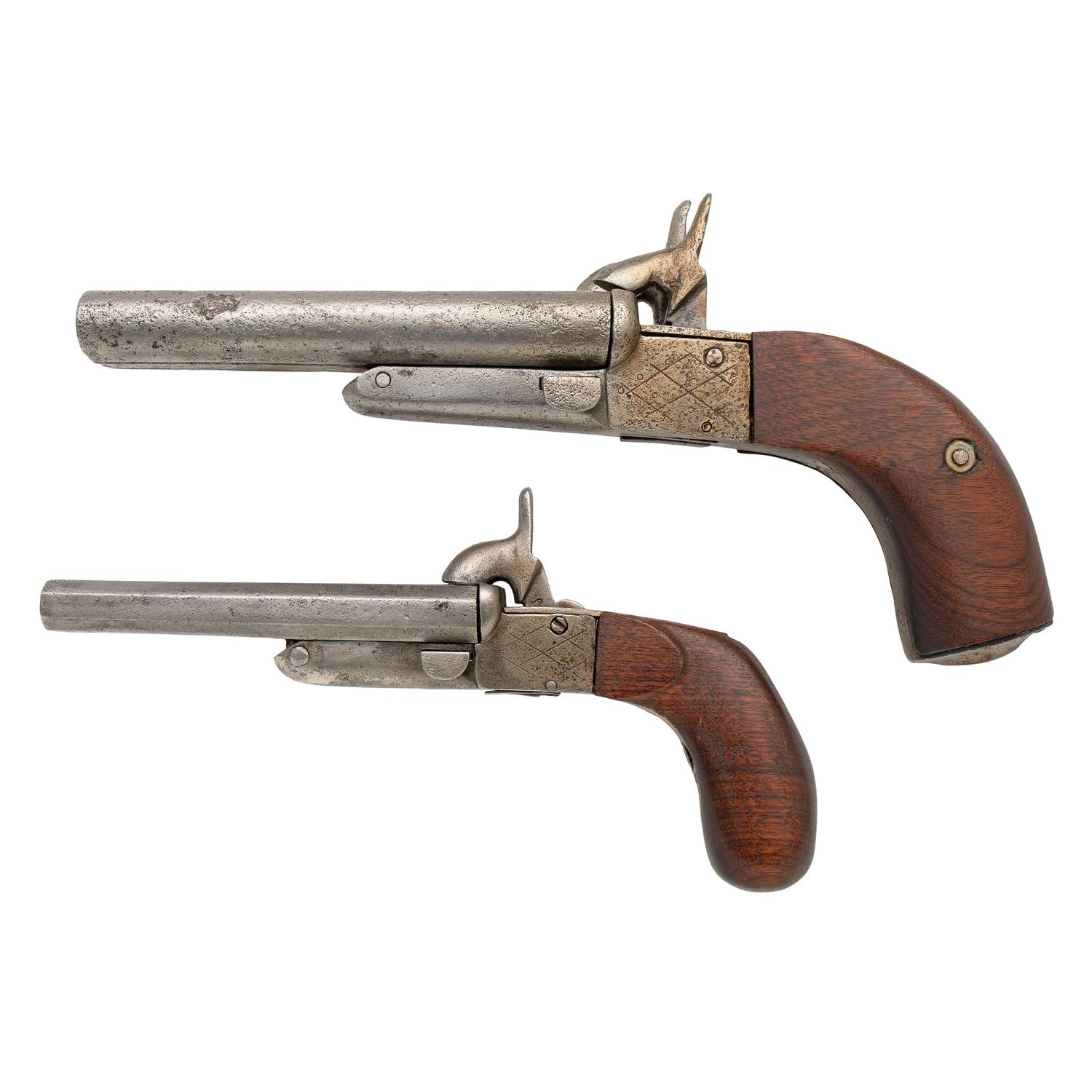Two Continental Double Barrel Pin Fire Pistols