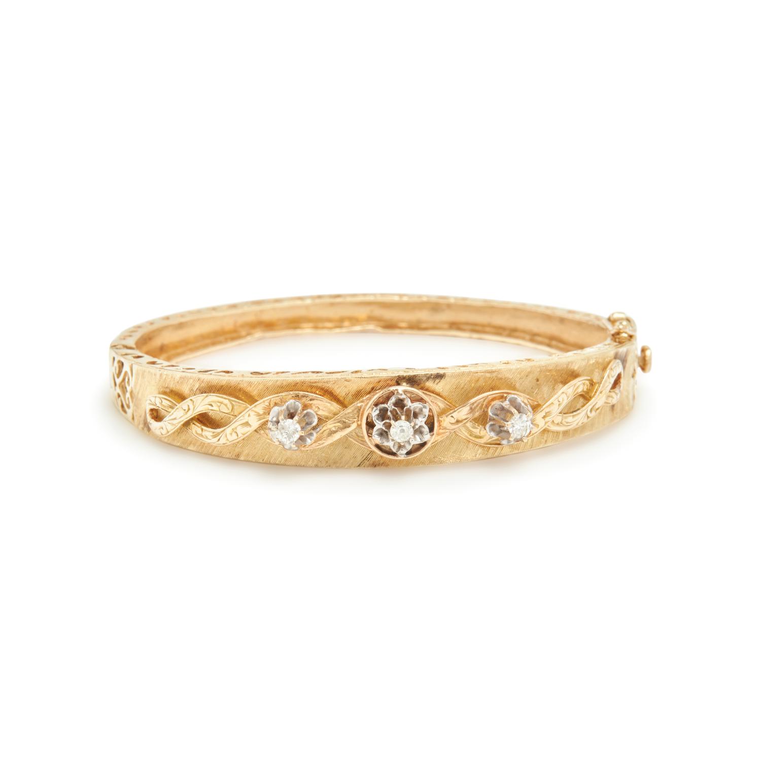 COLLECTION OF YELLOW GOLD AND DIAMOND BANGLE BRACELETS