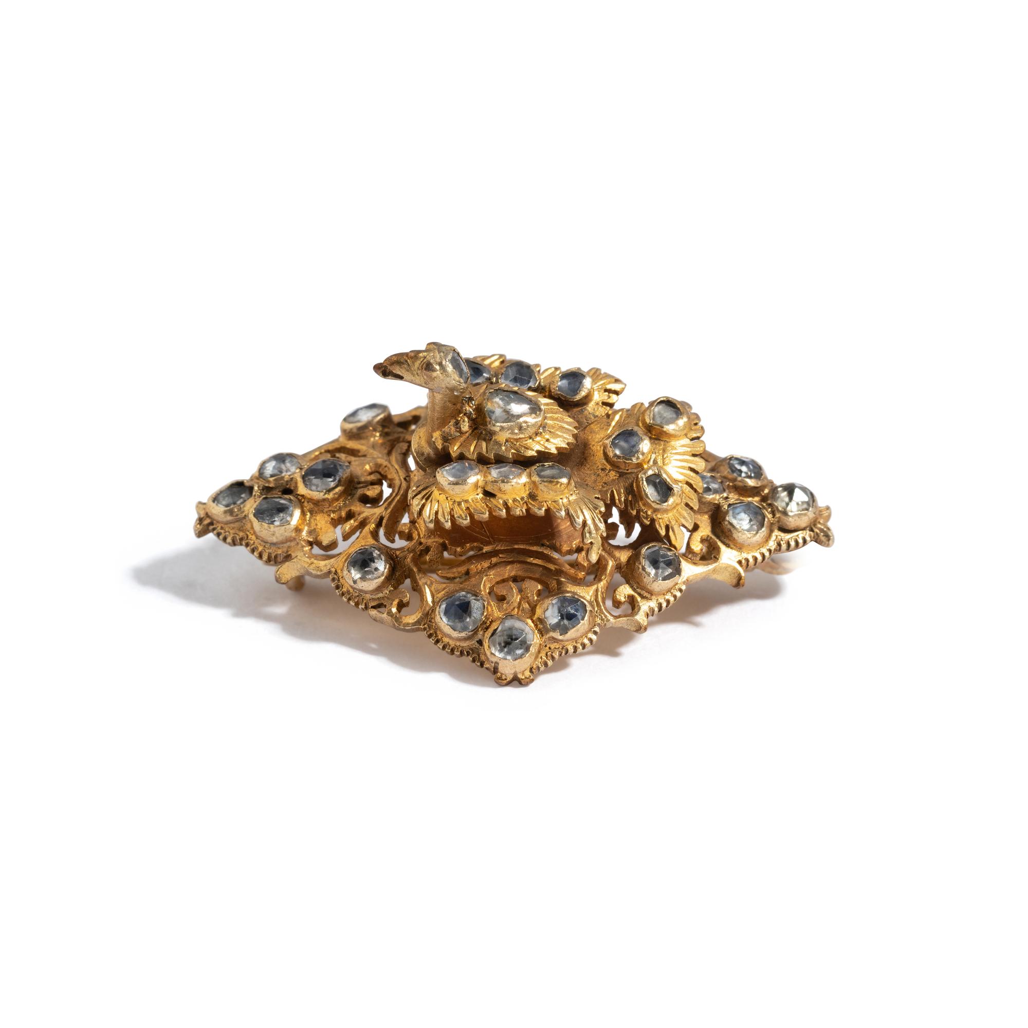 A Persian Gold and Crystal Bird Pin