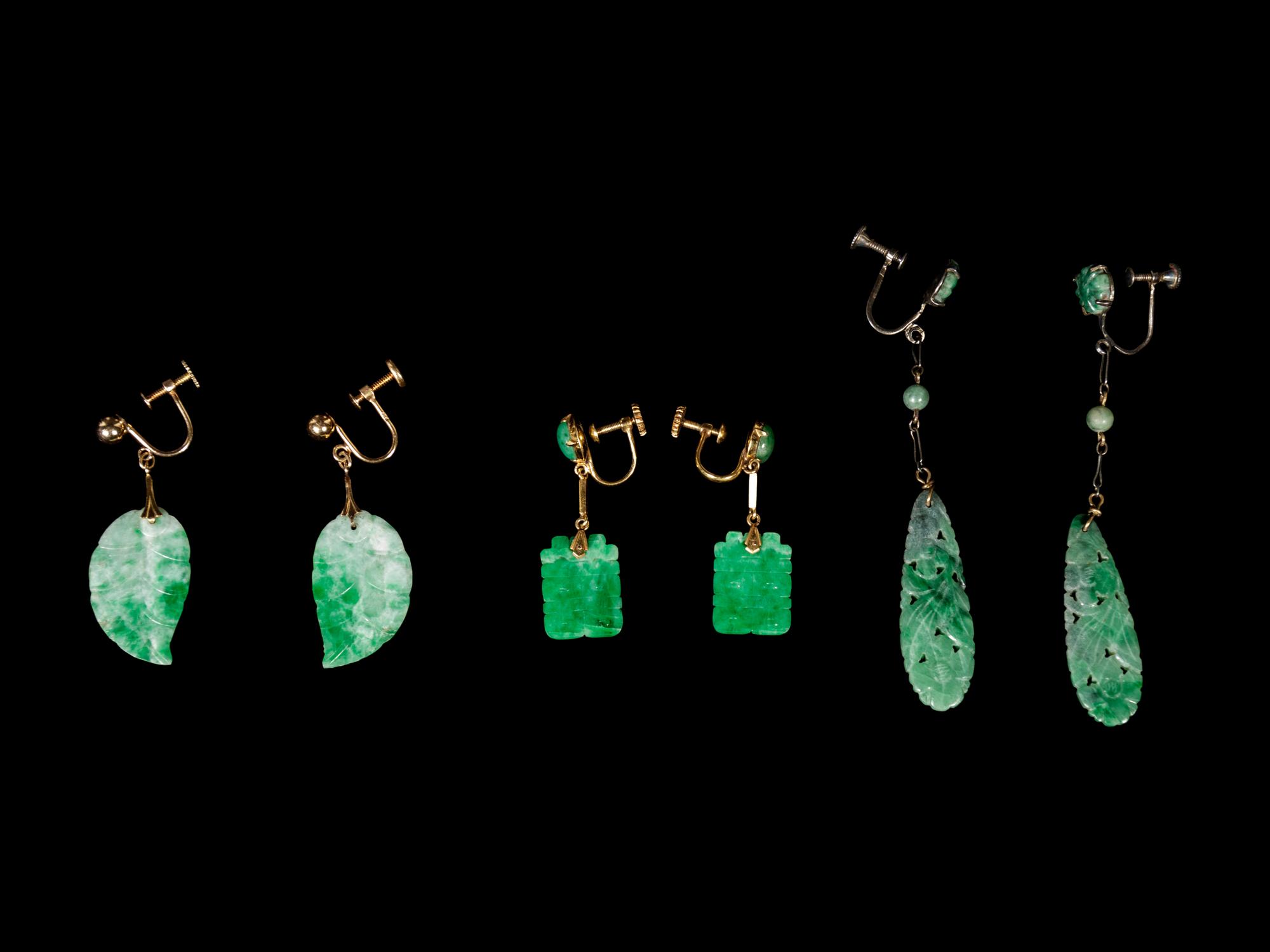 Three Pairs of Chinese Jadeite Earrings