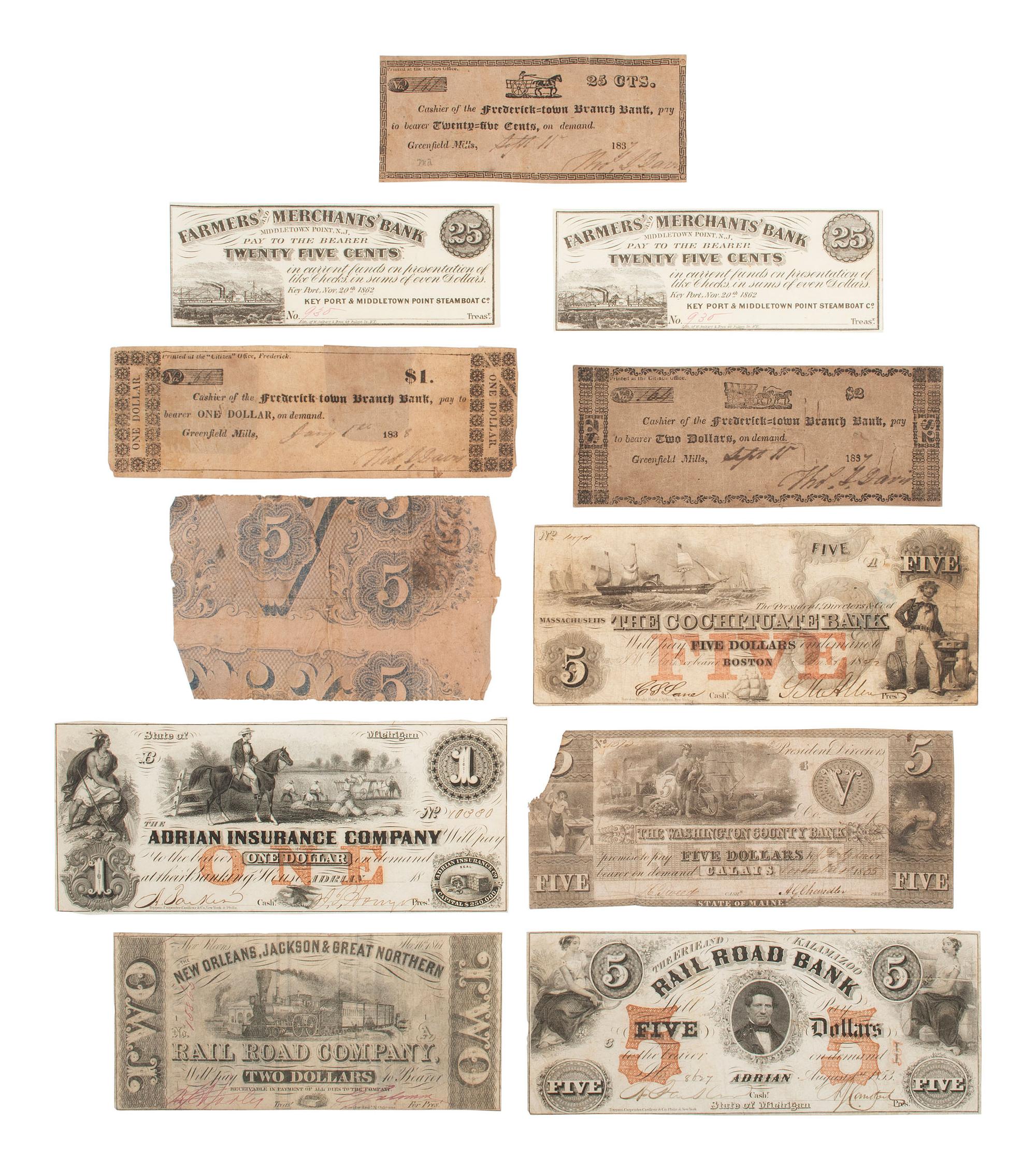 [CIVIL WAR]. A group of fractional currency, patriotic covers, & 19th century notes and covers.