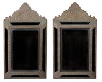 A Pair of Dutch Baroque Style Embossed Metal Mirrors Height 36 1/4 x width 20 1/2 inches. — 19TH CENTURY