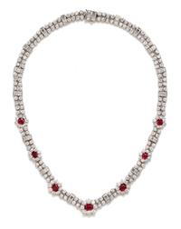 A Platinum, Burmese Ruby and Diamond Necklace, 46.85 dwts.