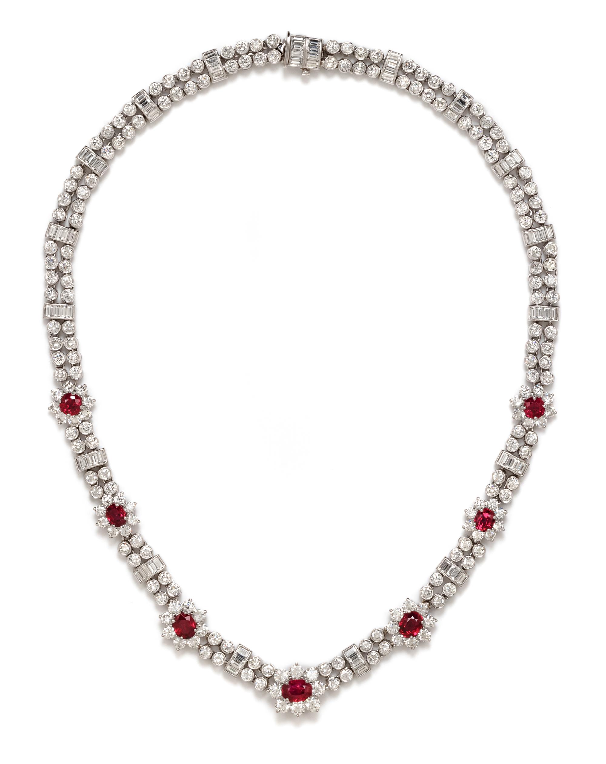 A Platinum, Burmese Ruby and Diamond Necklace, 46.85 dwts.