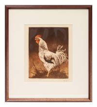 Two Copies, Dominique at Daybreak, editions 64/100 and 43/100; together with Brown Trout , edition 39/500, signed illegibly and Red Hen , edition 22/50, signed illegibly