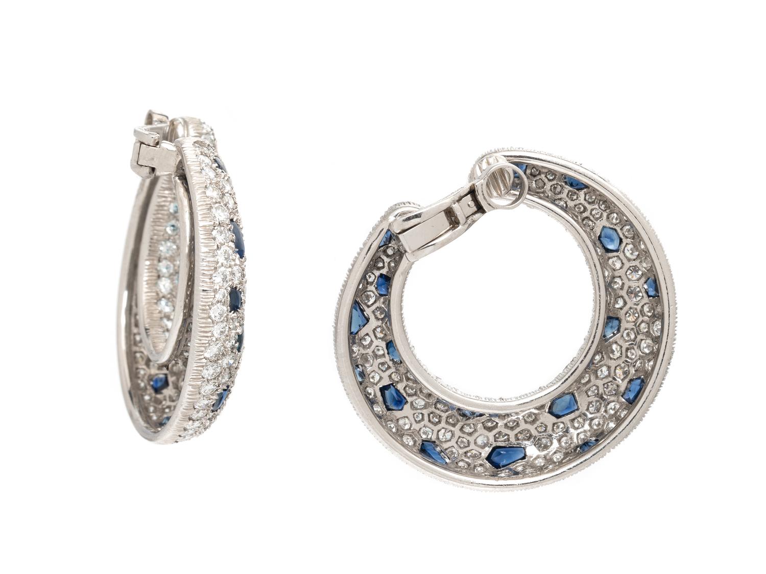 CARTIER, DIAMOND AND SAPPHIRE 'PANTHÈRE' HOOP EARRINGS
