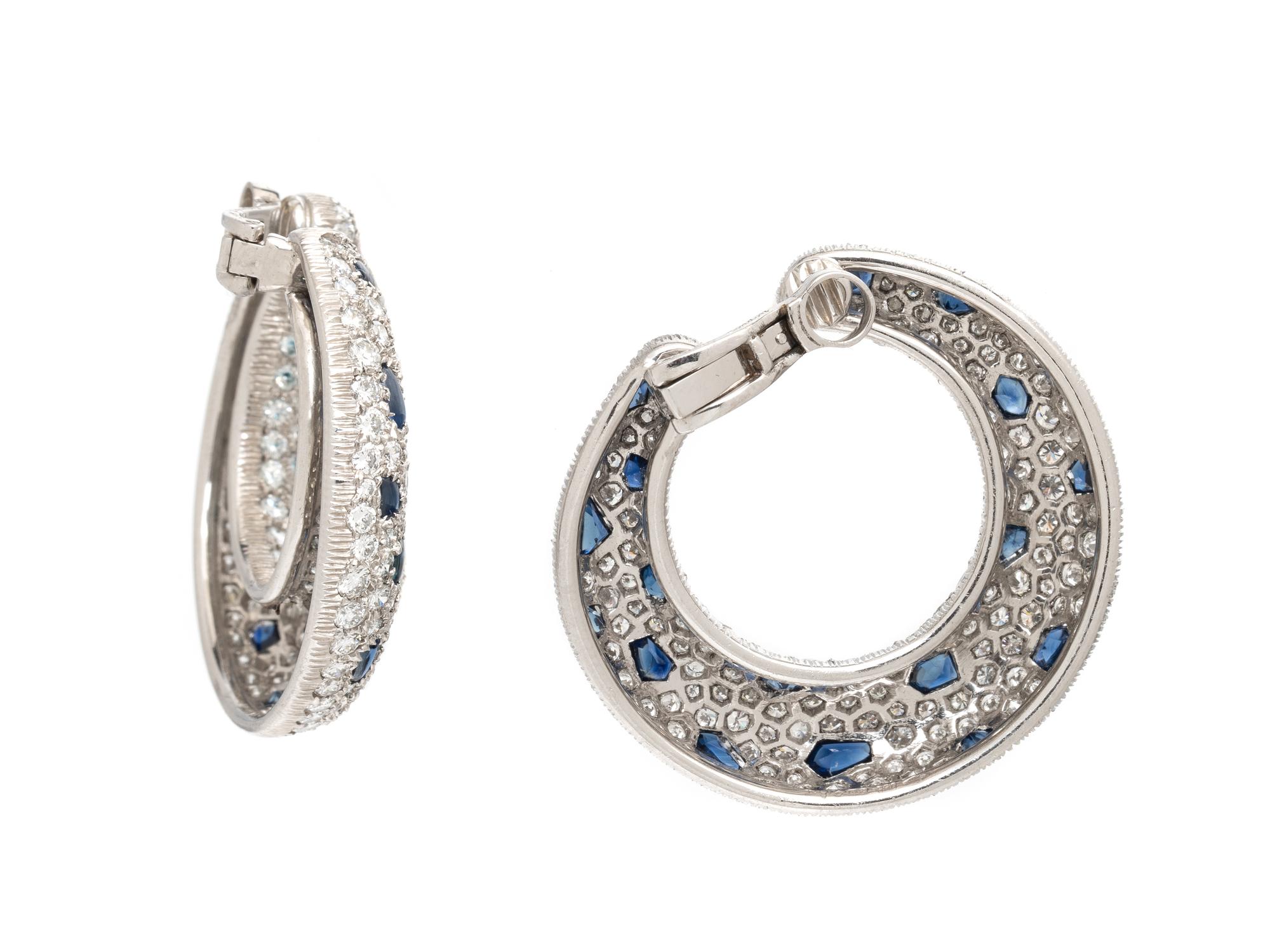 CARTIER, DIAMOND AND SAPPHIRE 'PANTHÈRE' HOOP EARRINGS
