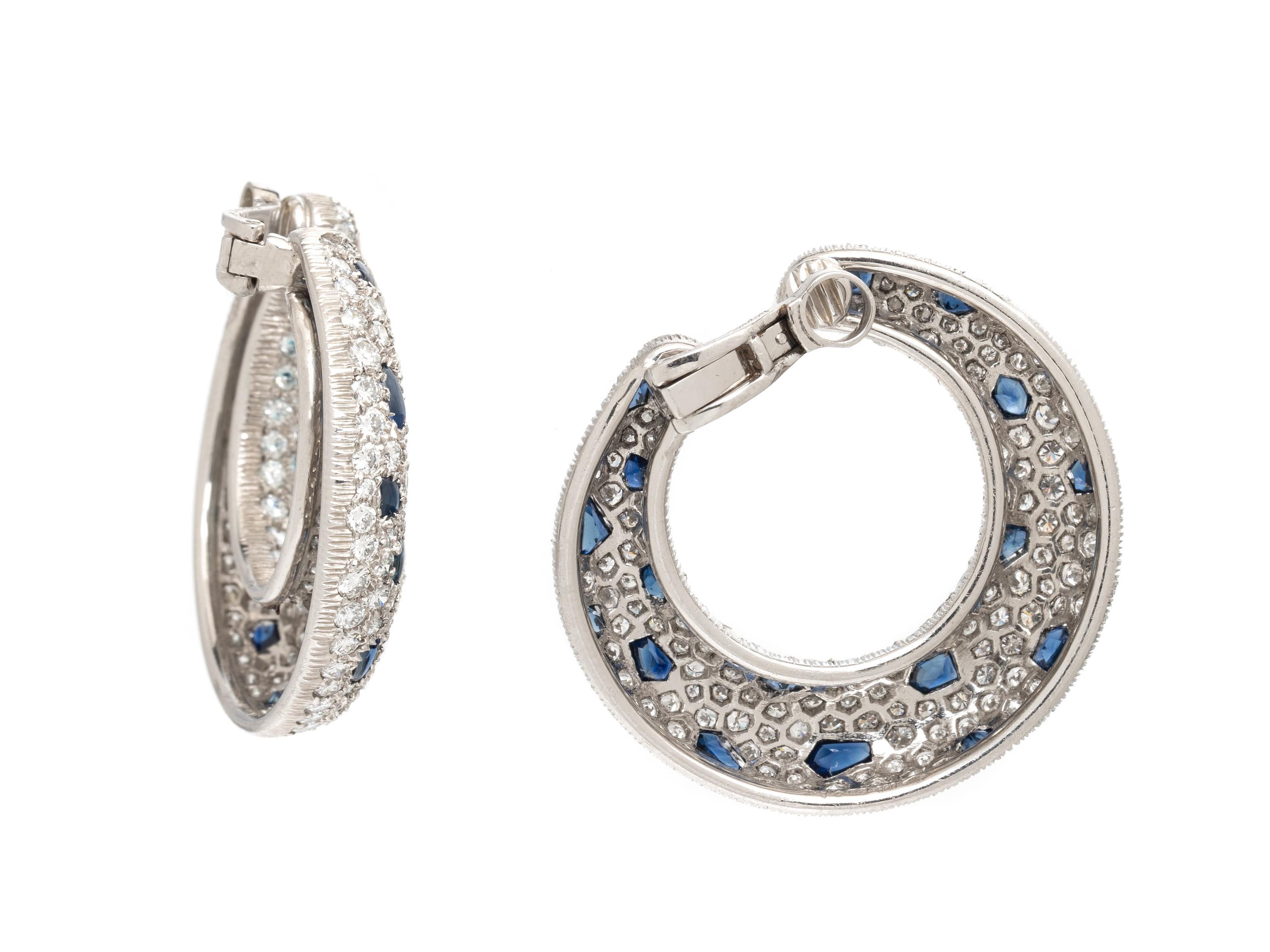 CARTIER, DIAMOND AND SAPPHIRE 'PANTHÈRE' HOOP EARRINGS