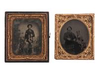 [EARLY PHOTOGRAPHY]. A trio of portraits featuring men with dogs, comprising: