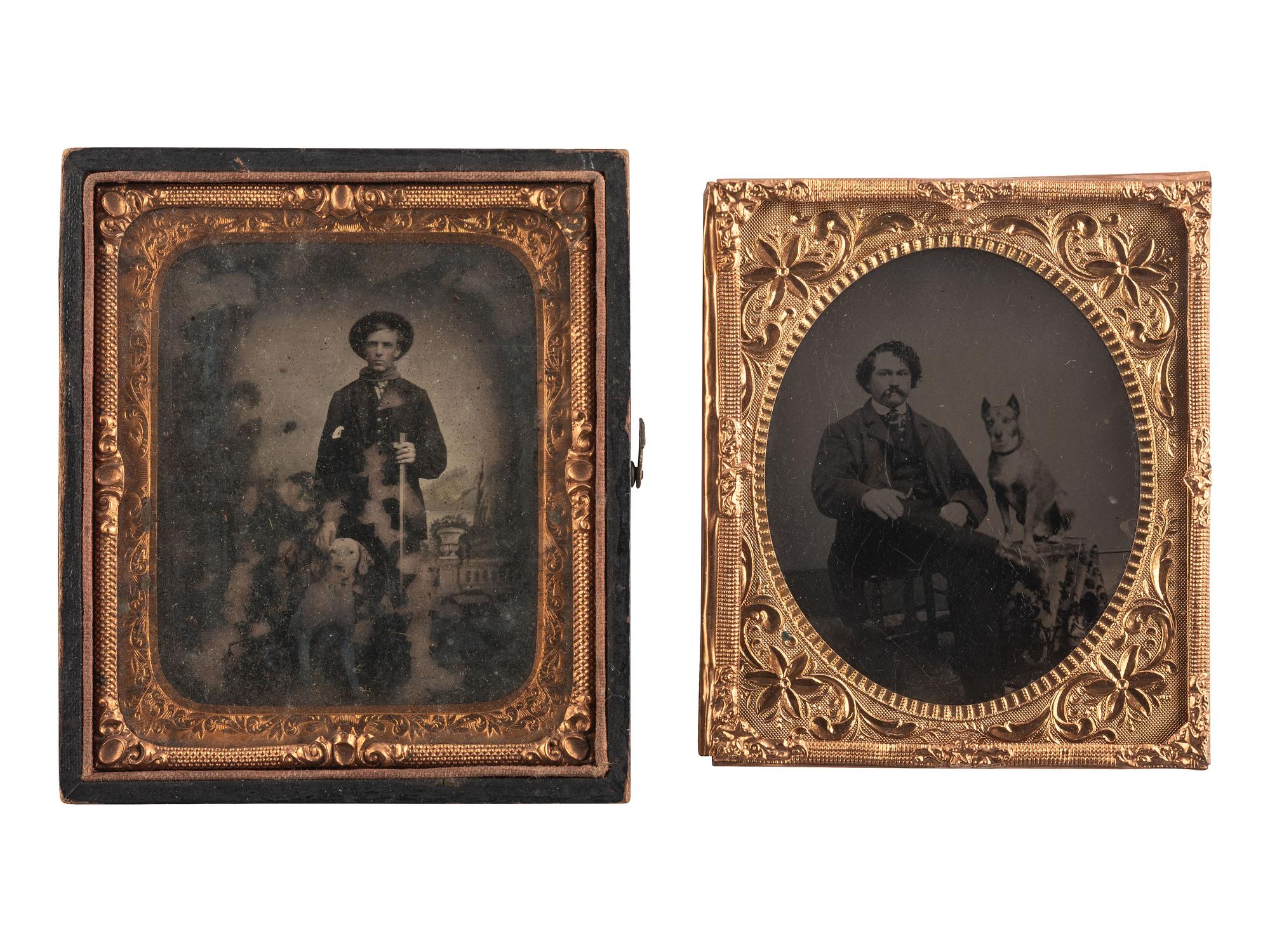 [EARLY PHOTOGRAPHY]. A trio of portraits featuring men with dogs, comprising: