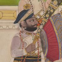 A Painting of Maharana Swarup Singh with Two Noble Men, Jodhpur, Rajasthan, Mewar School, Dated 1845