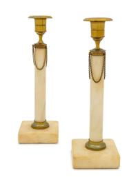 A Pair of Gilt Metal Mounted Marble Candlesticks
