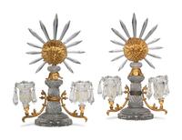A Pair of Regency Gilt Bronze and Cut Glass Twin-Light Candelabra