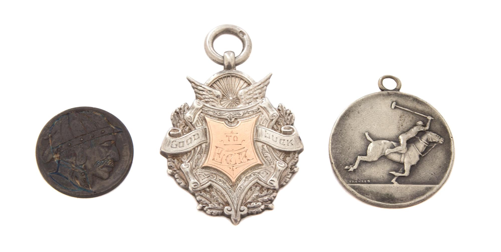 Two Silver Polo Medals and a Hobo Nickel, , comprising an English silver medallion inscribed From the Original Anglo-American Bicycle P