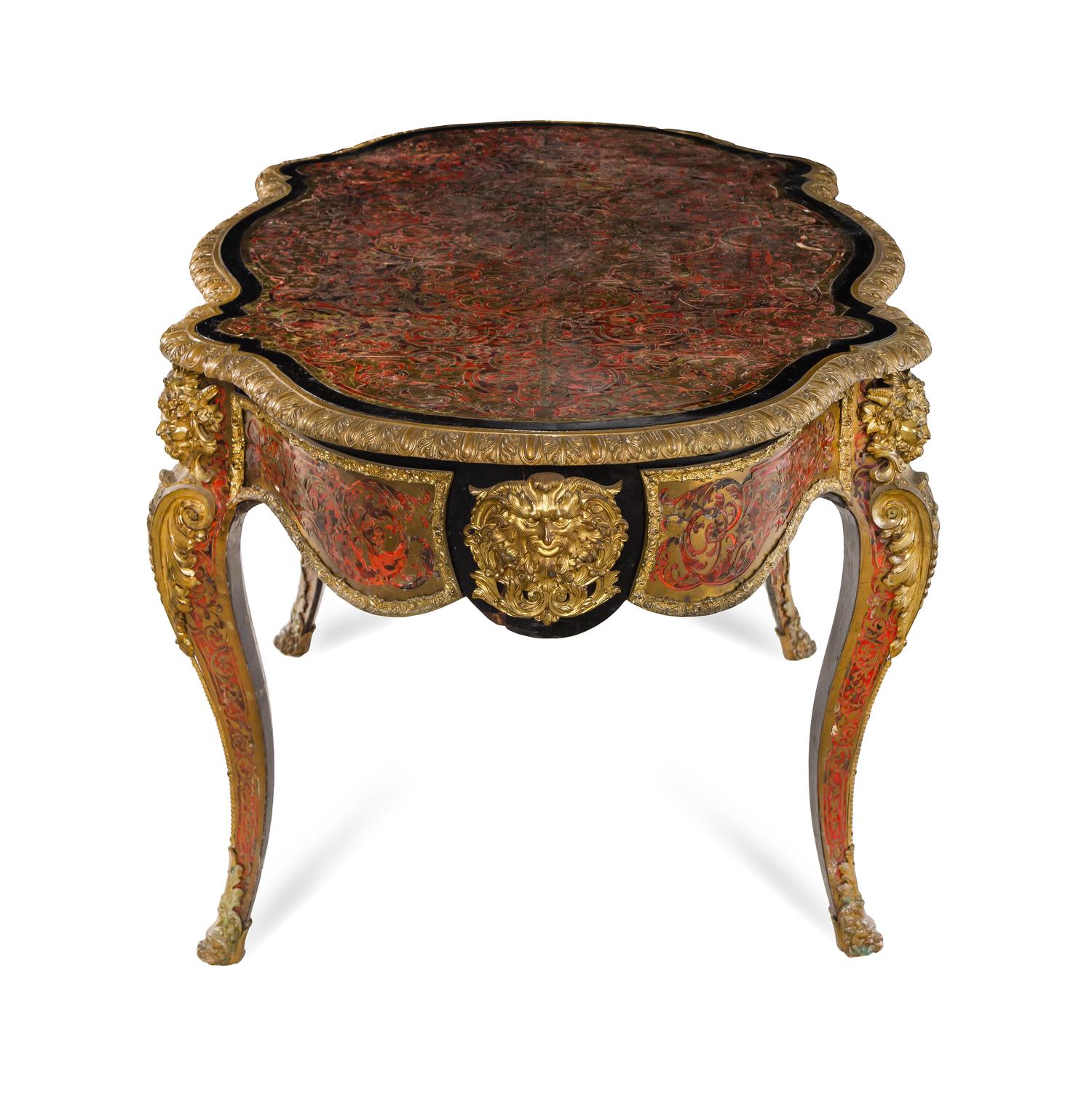 A Fine Napoleon III Gilt Bronze Mounted Boulle Marquetry and Tortoise Shell Center Table