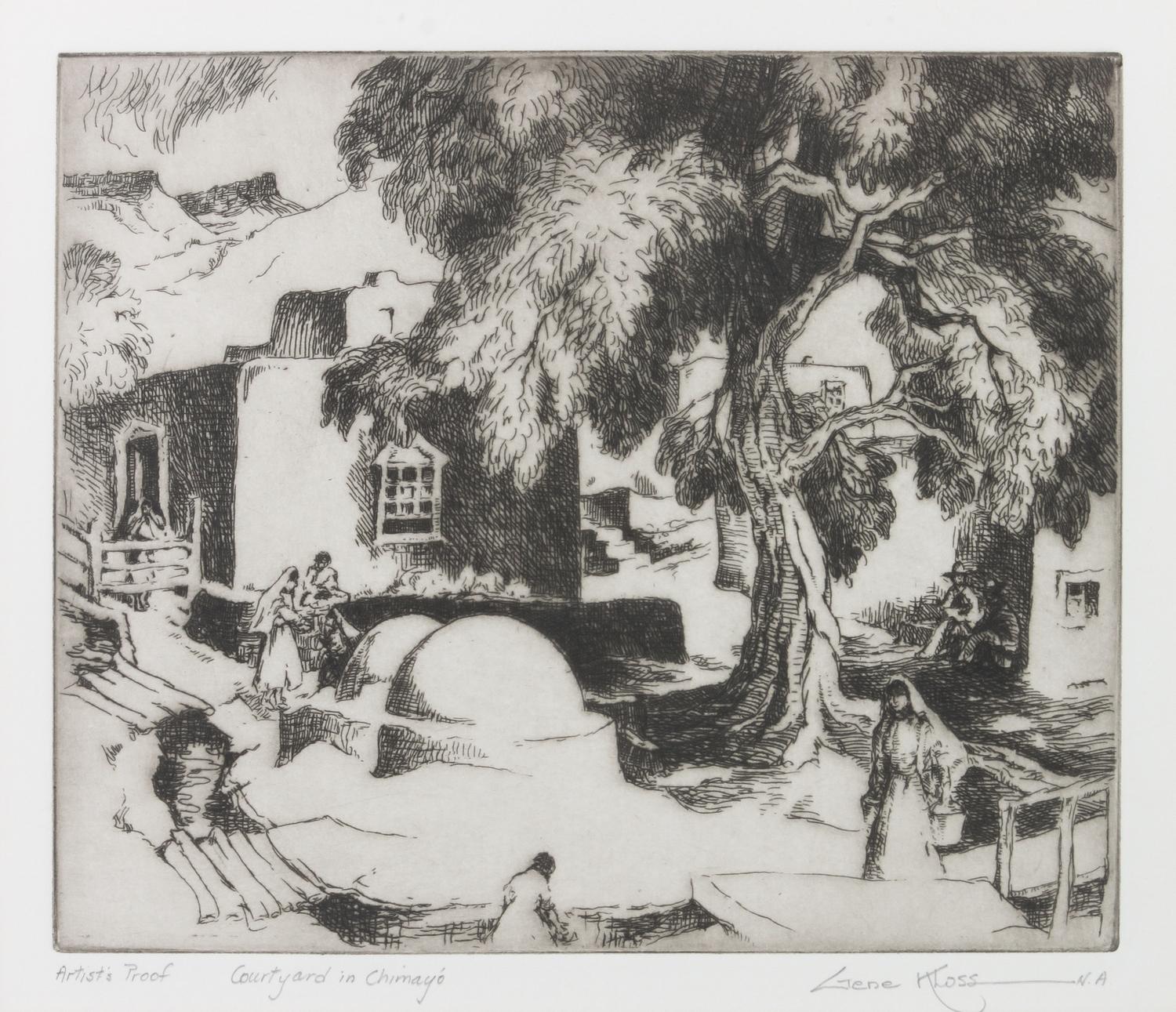 Gene Kloss, (American, 1903-1996), Courtyard in Chimayo,