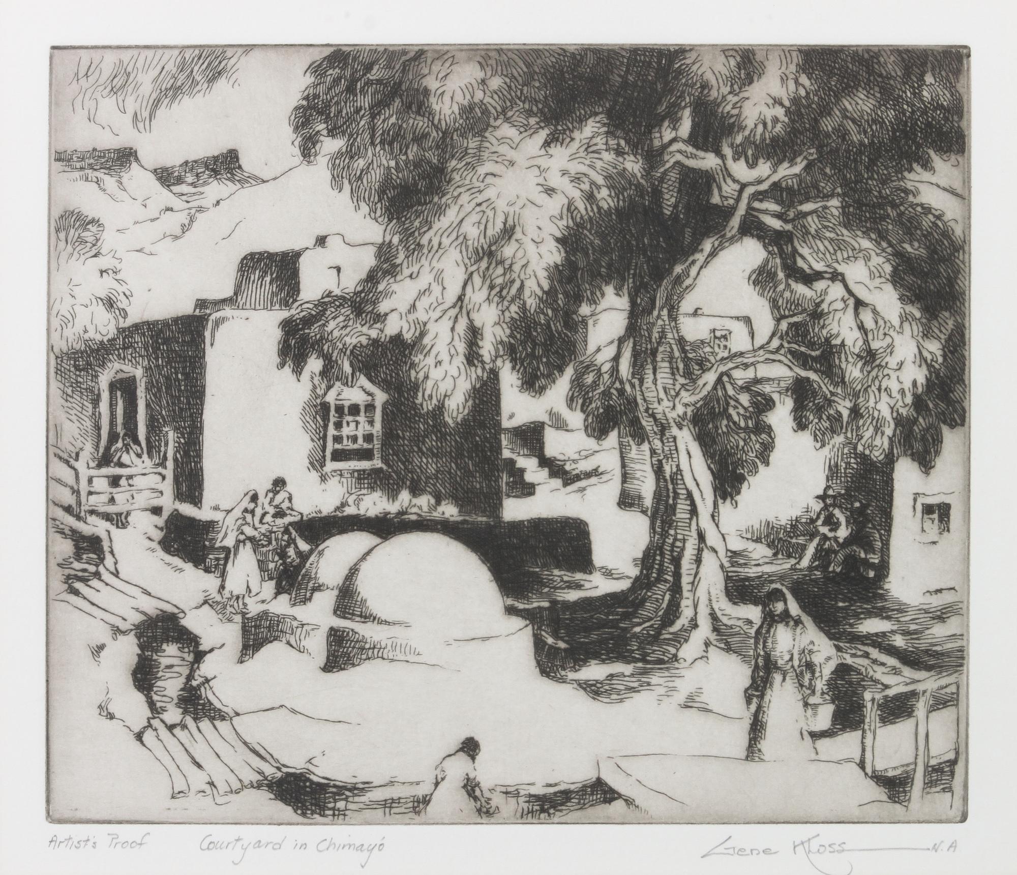 Gene Kloss, (American, 1903-1996), Courtyard in Chimayo,
