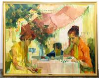 Paul Collomb, (French, 1921-2010), Personages au parasol