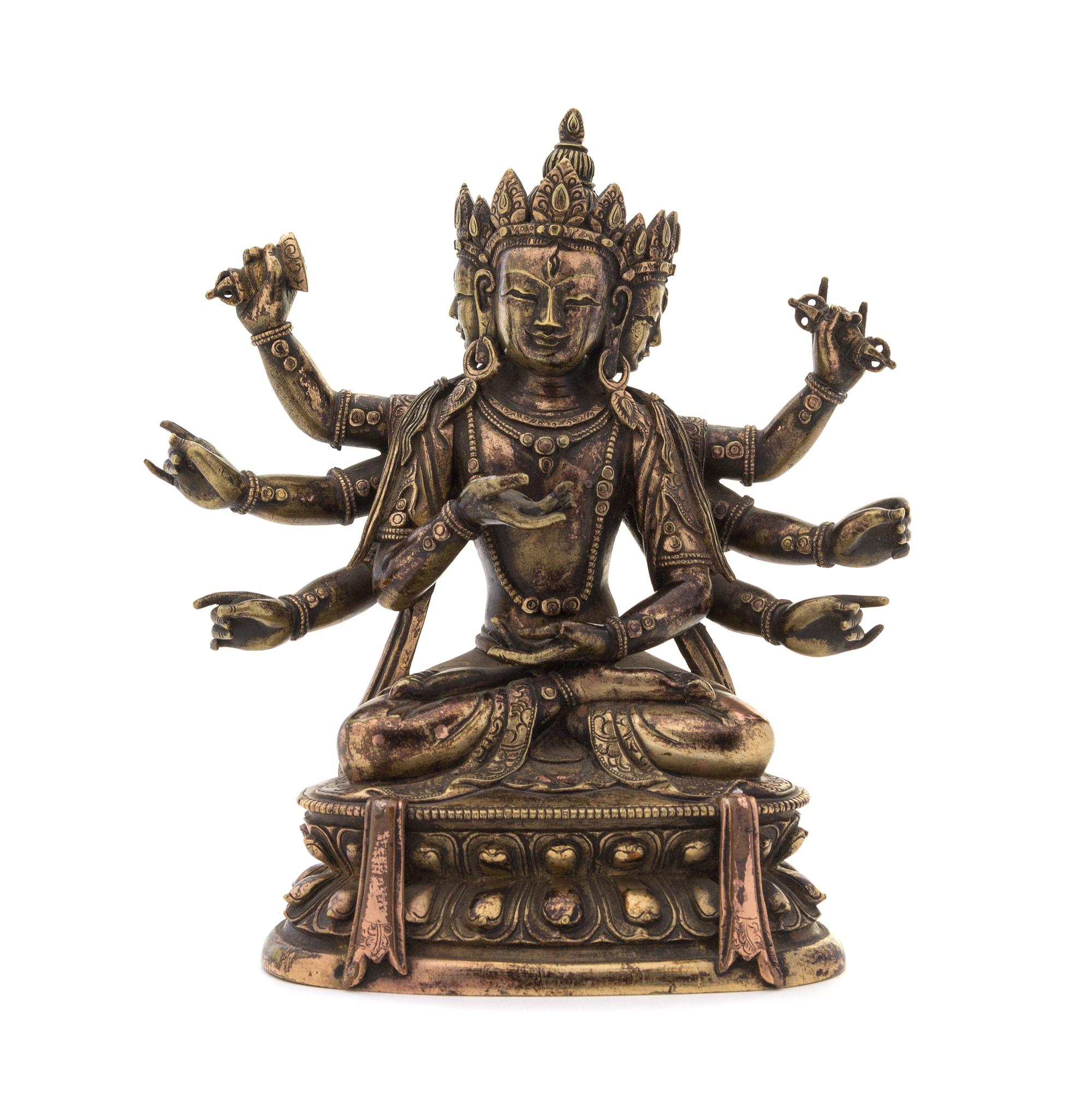 A Sino-Tibetan Gilt Bronze Figure of a Deity Height 7 inches.