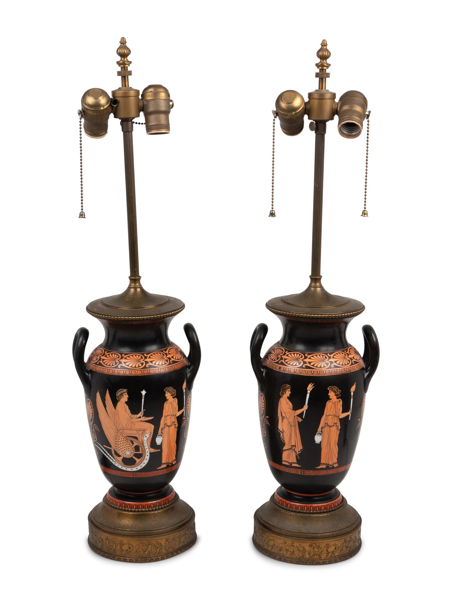 A Pair of Graeco-Roman Style Pottery Urns Mounted as Lamps