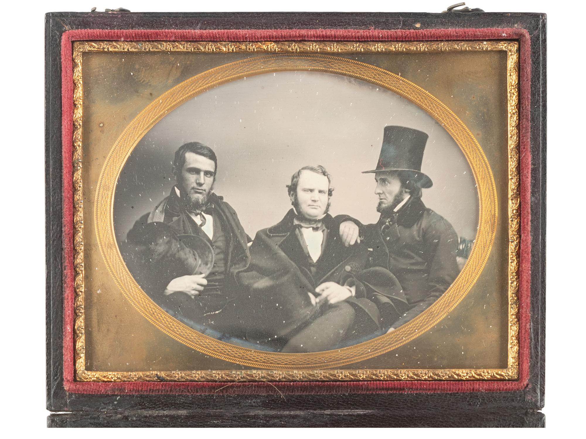 [EARLY PHOTOGRAPHY]. Three daguerreotypes of pairs and trios, incl. a group of distinguished men.