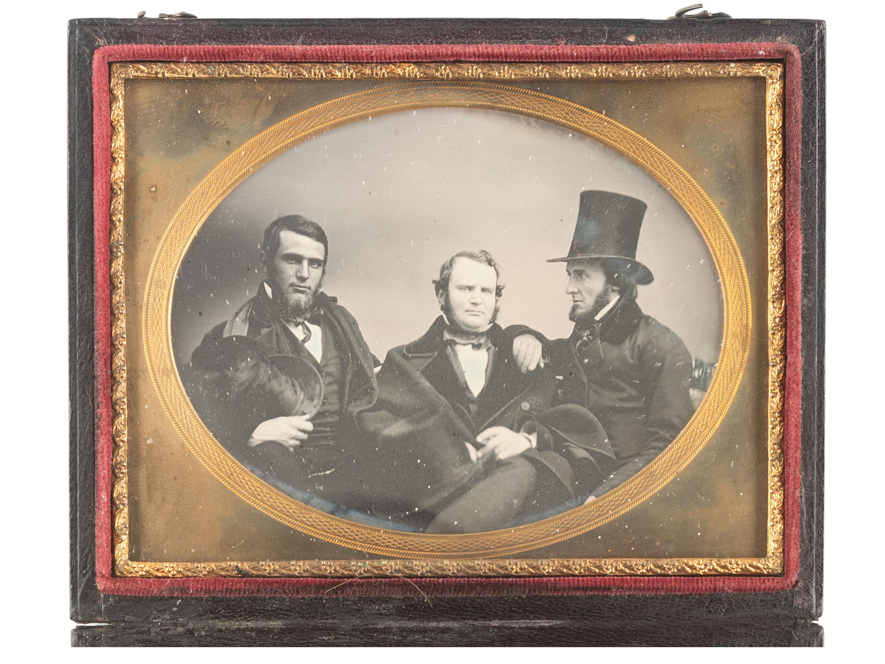 [EARLY PHOTOGRAPHY]. Three daguerreotypes of pairs and trios, incl. a group of distinguished men.
