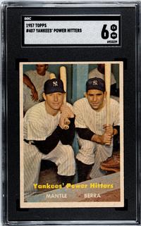 A 1957 Topps Mickey Mantle and Yogi Berra Yankees' Power Hitters Baseball Card No. 407 (SGC 6 EX/NM)