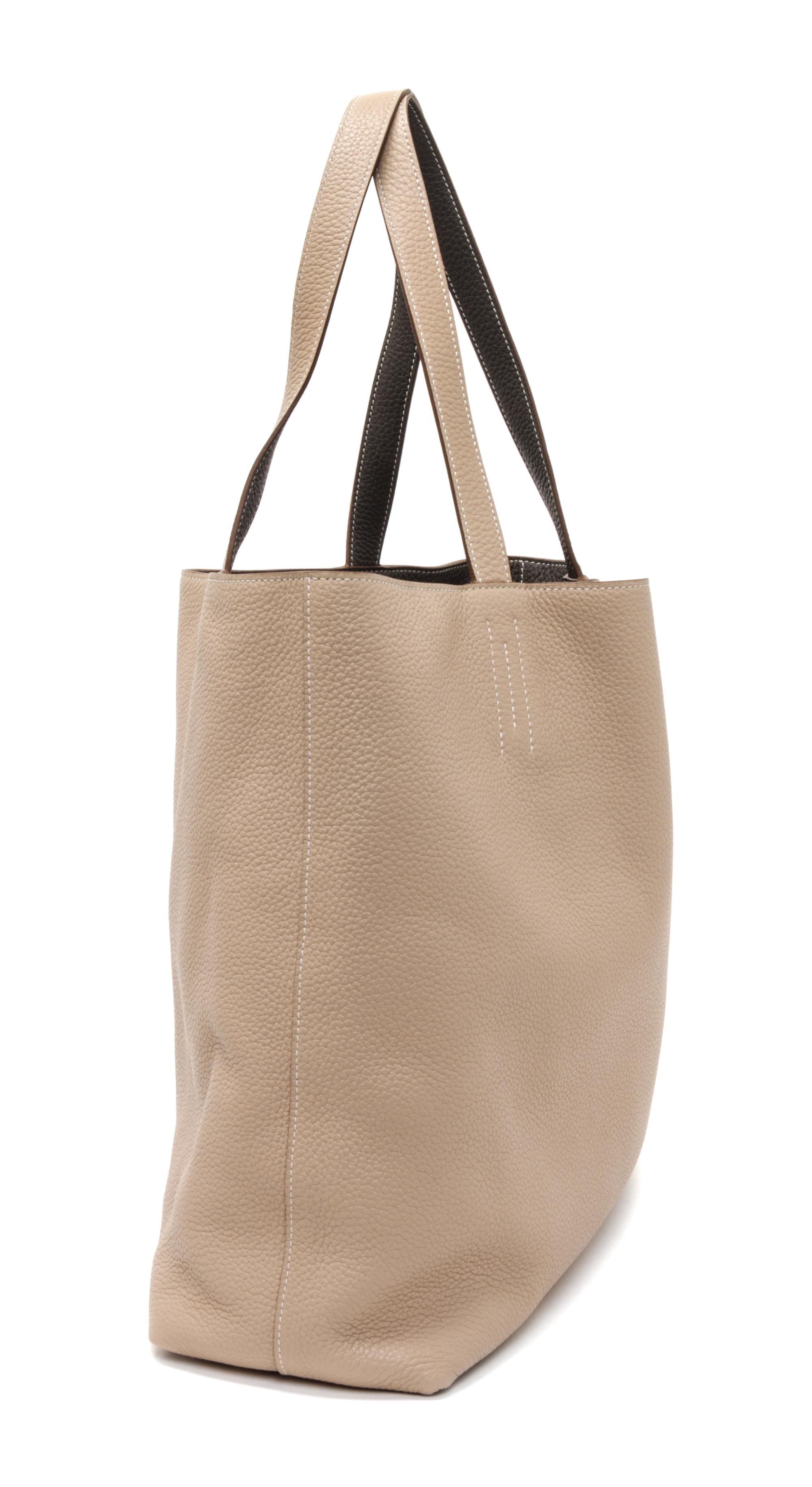 An Hermes Etoupe/Ebene 45cm Taurillon Clemence Double Sens Tote, 17.5" x 15.5" x 5".