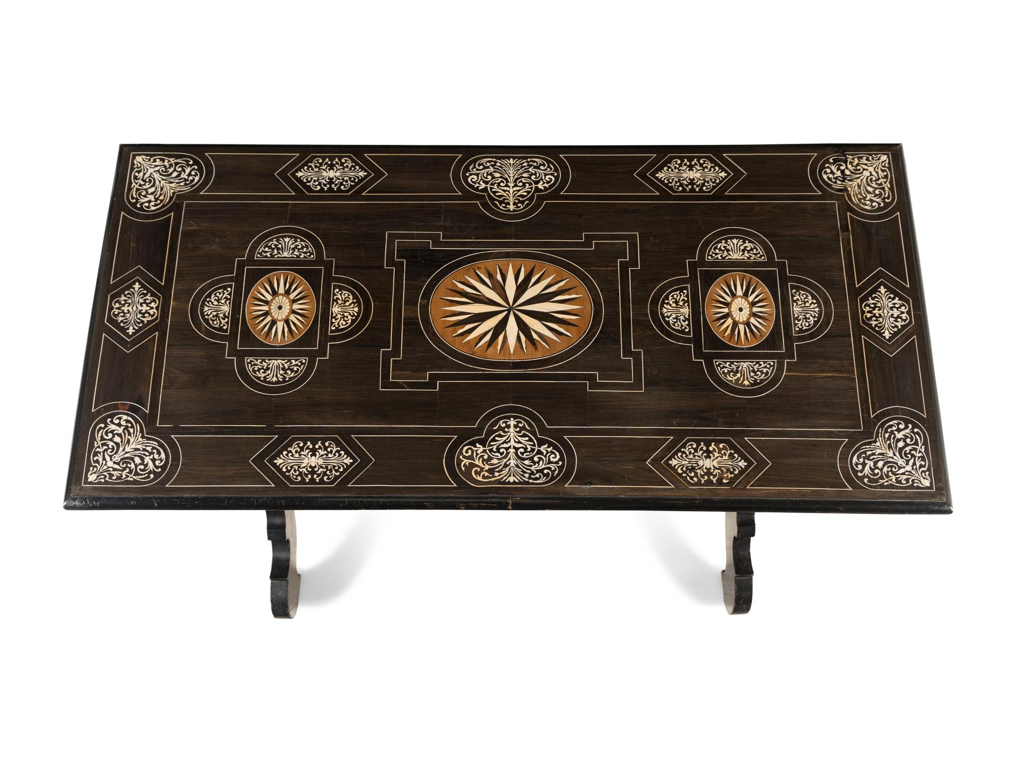 A North Italian Marquetry Trestle Table