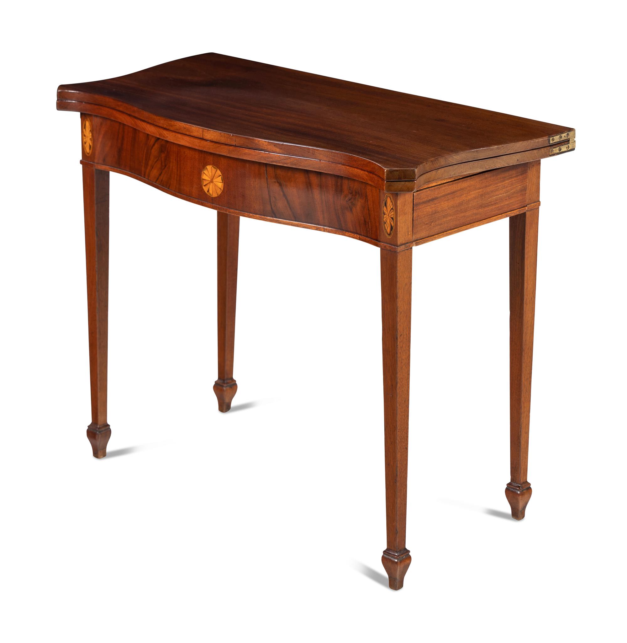 A Late Federal Inlaid Mahogany Serpentine Flip-Top Game Table