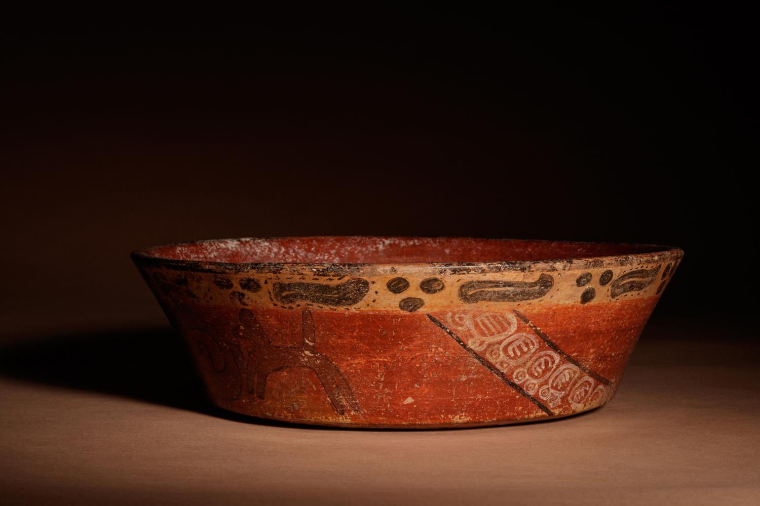 A Maya Polychrome Terracotta Bowl with Glyphs