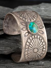 Navajo Ingot and Turquoise Cuff Bracelet