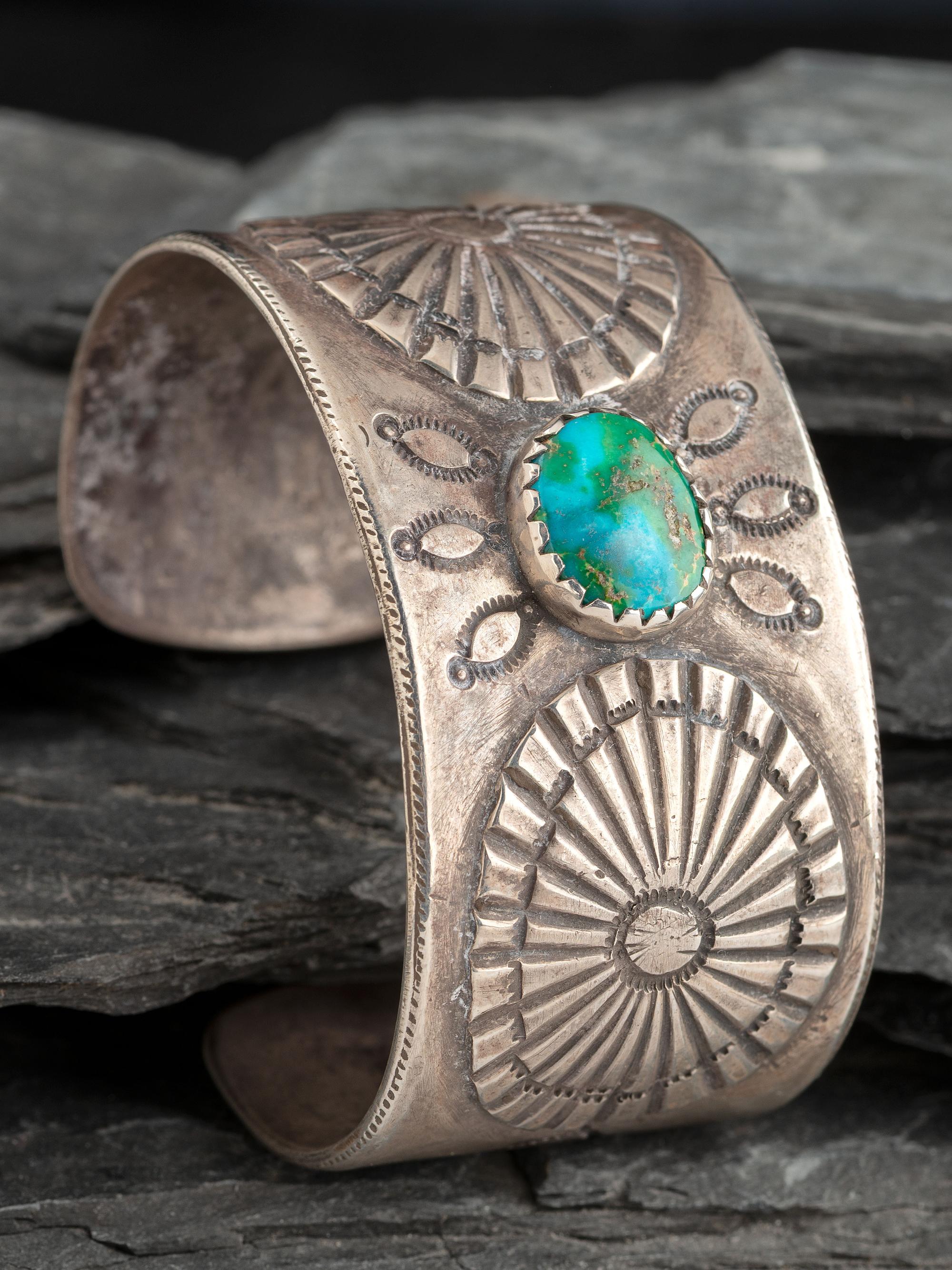 Navajo Ingot and Turquoise Cuff Bracelet