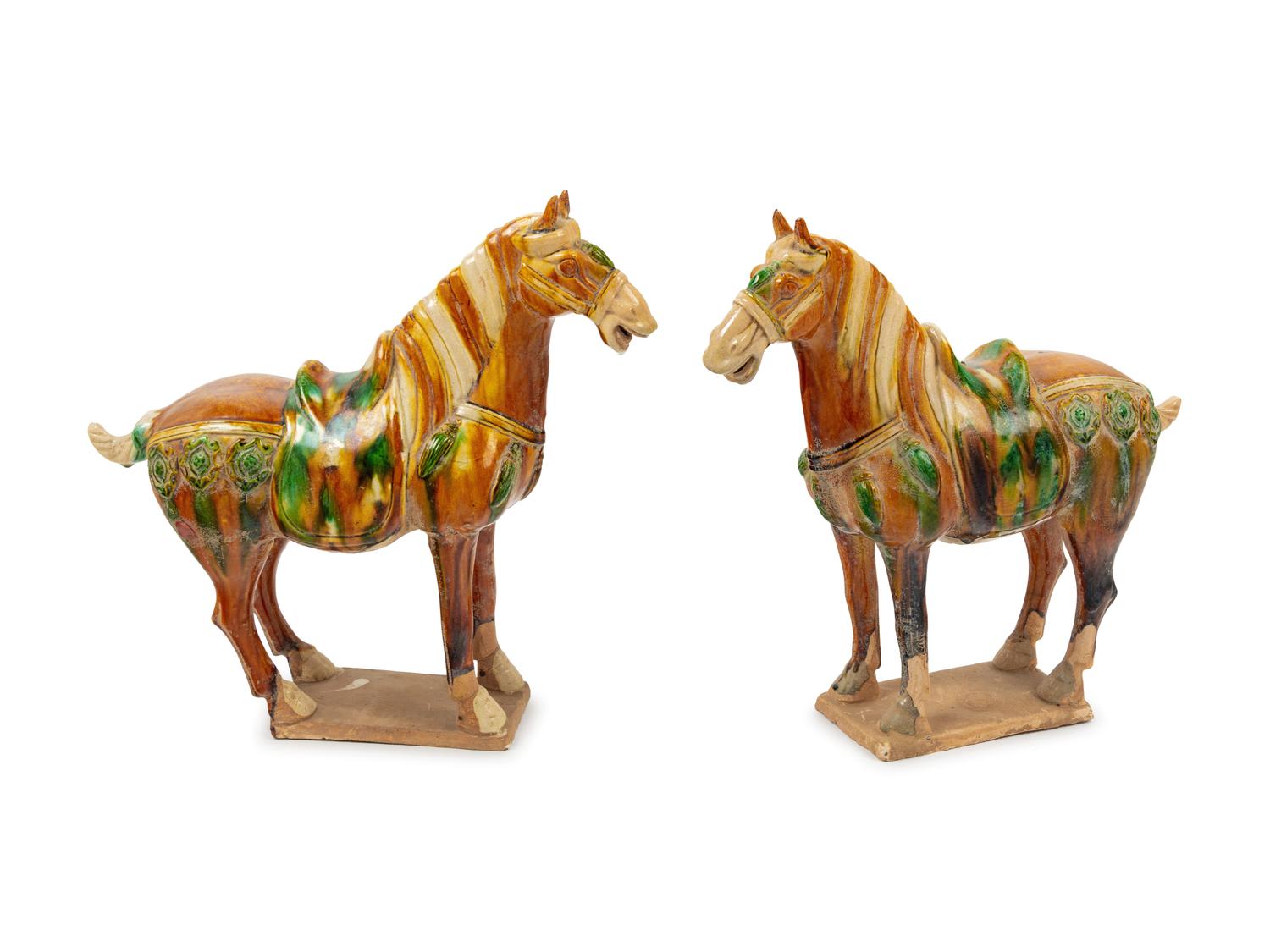 A Pair of Chinese Sancai Pottery Horses