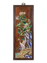 A Set of Four Chinese Export Cloisonné Inset Wood Wall Panels