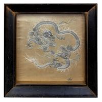 A Pair of Chinese Beige Ground Embroidered Silk Panels