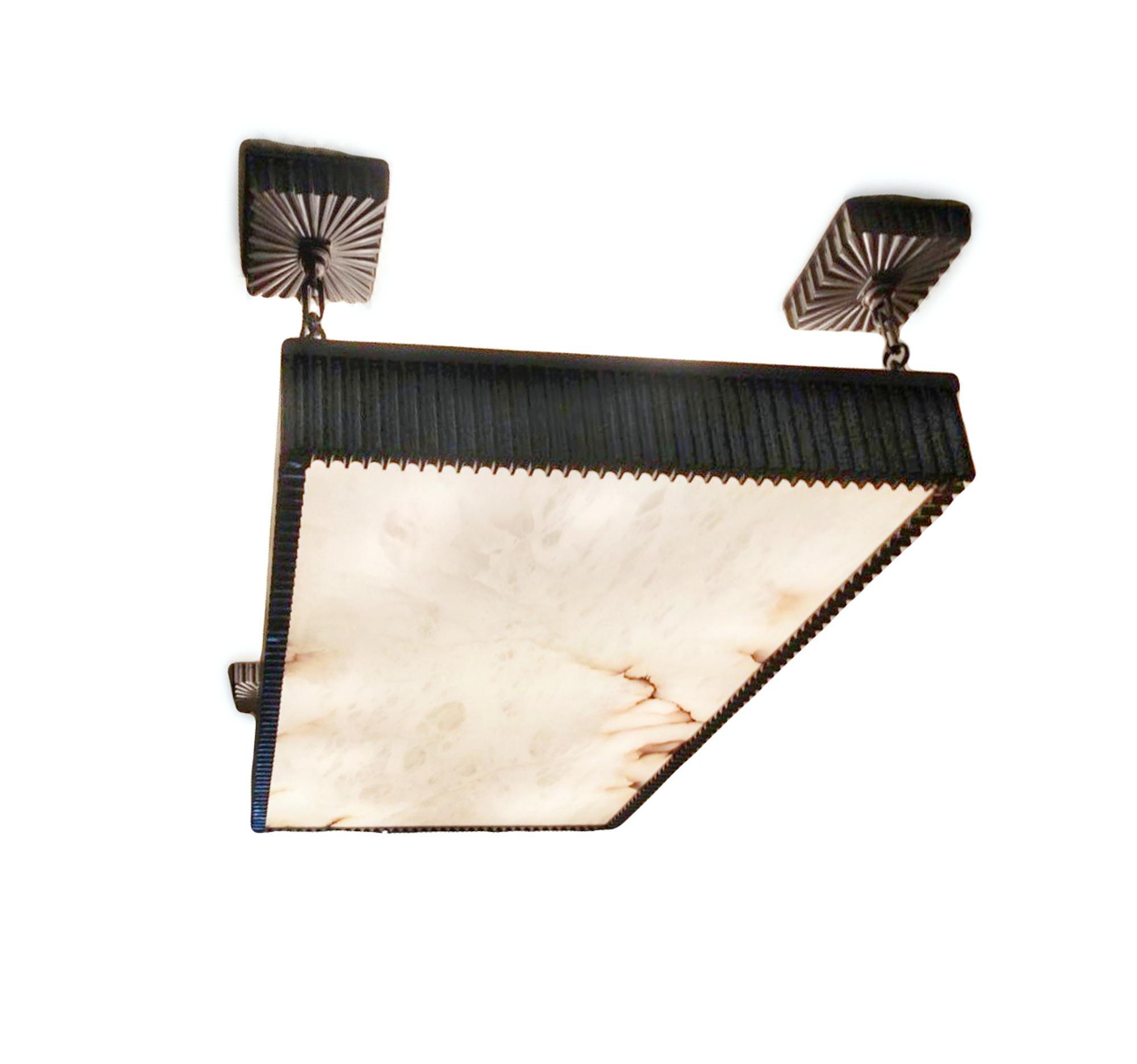 A Jean Karajian Bronze and Alabaster Ceiling Fixture