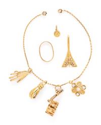 YELLOW GOLD CHARM BRACELET AND CHARMS