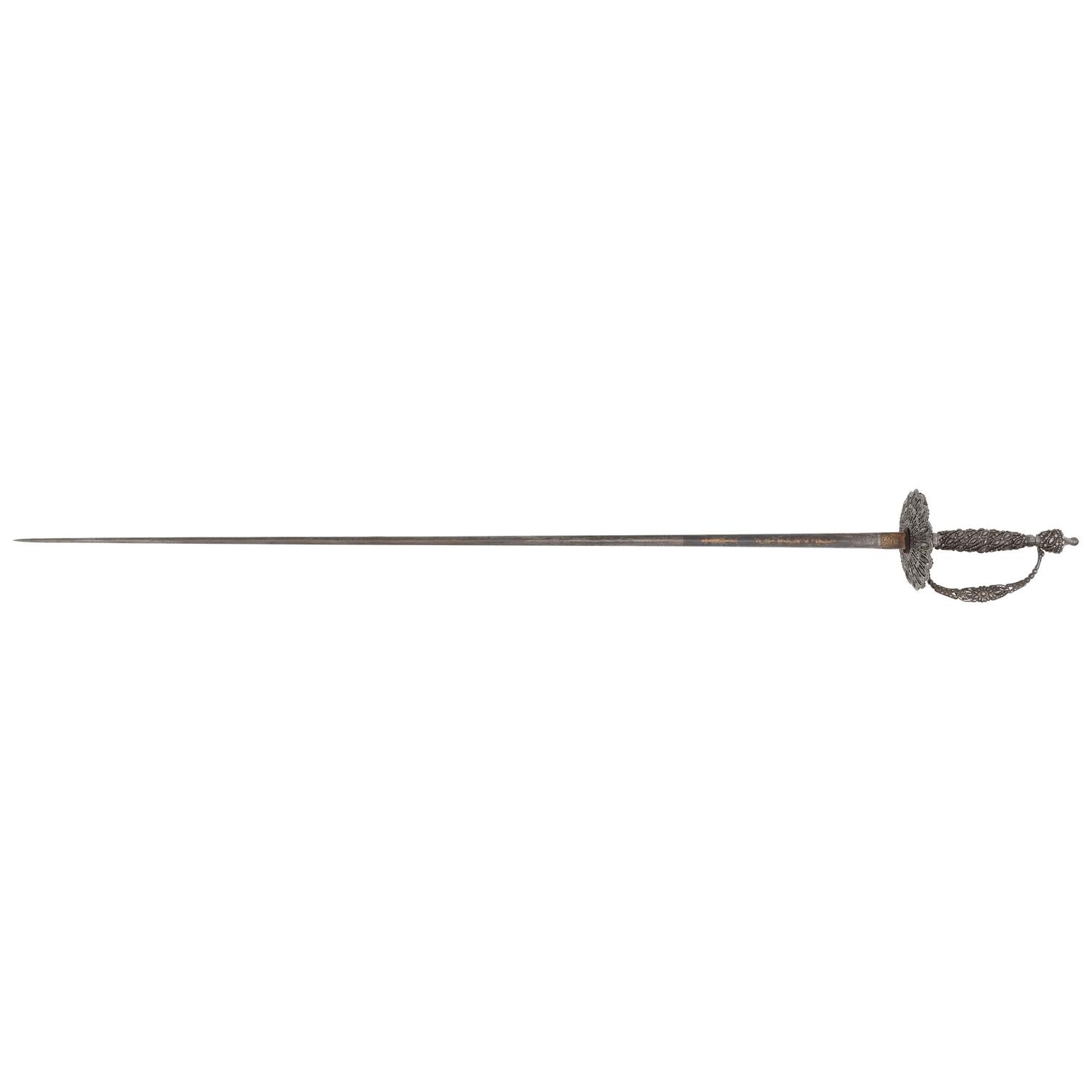 Elaborate Steel Hilted French Small Sword with Blued & Gilt Blade