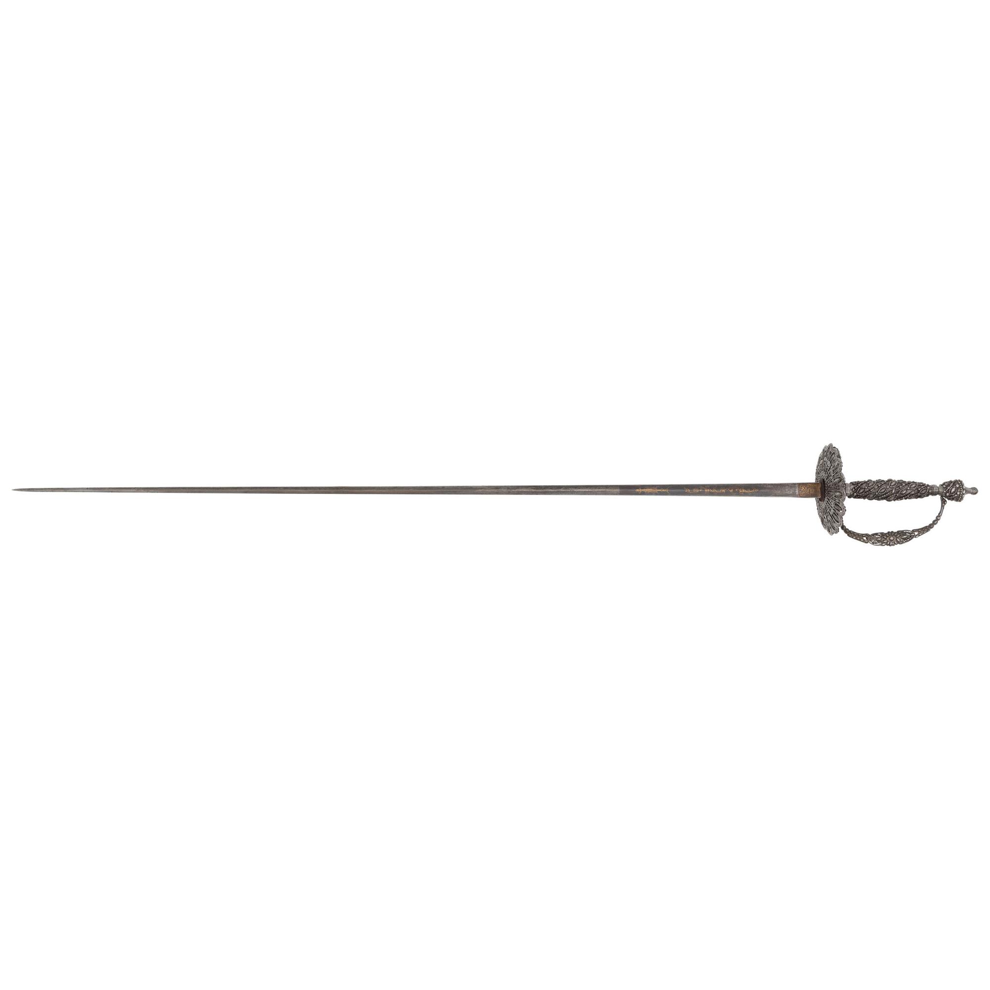 Elaborate Steel Hilted French Small Sword with Blued & Gilt Blade