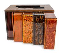 Five Japanese Lacquer Bento Boxes and Accessories in a Painted Wood Carrying Case — 20TH CENTURY