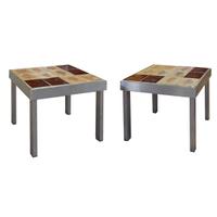 A Pair of Mid-Century Steel and Tile Tables by Roger Capron 14.25" W x 16.25" D x 11.5" H — France, Circa 1960