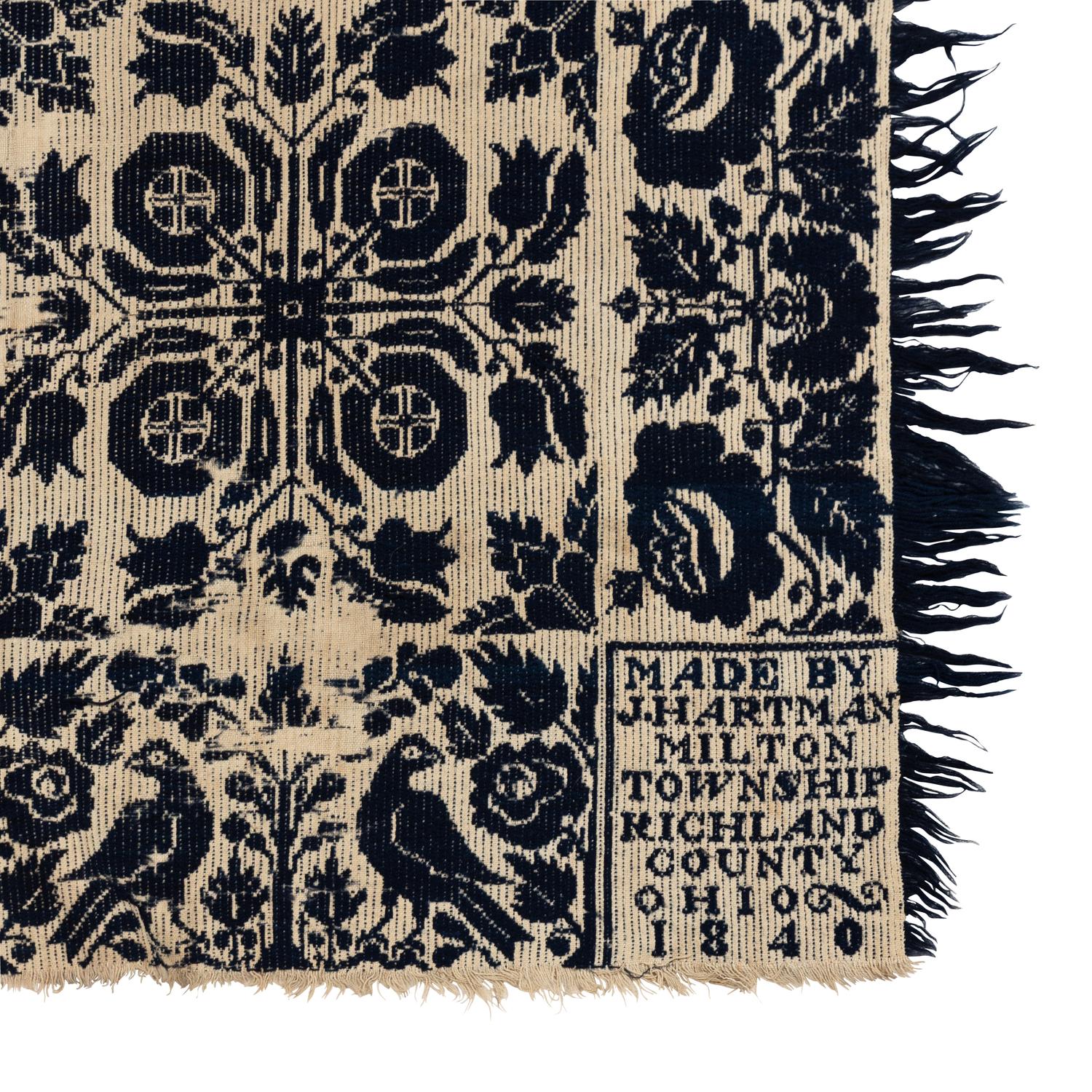 Two Jacquard Woven Cotton and Wool Coverlets