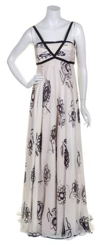 A Bill Blass Ivory and Black Silk Evening Gown, Size 8.