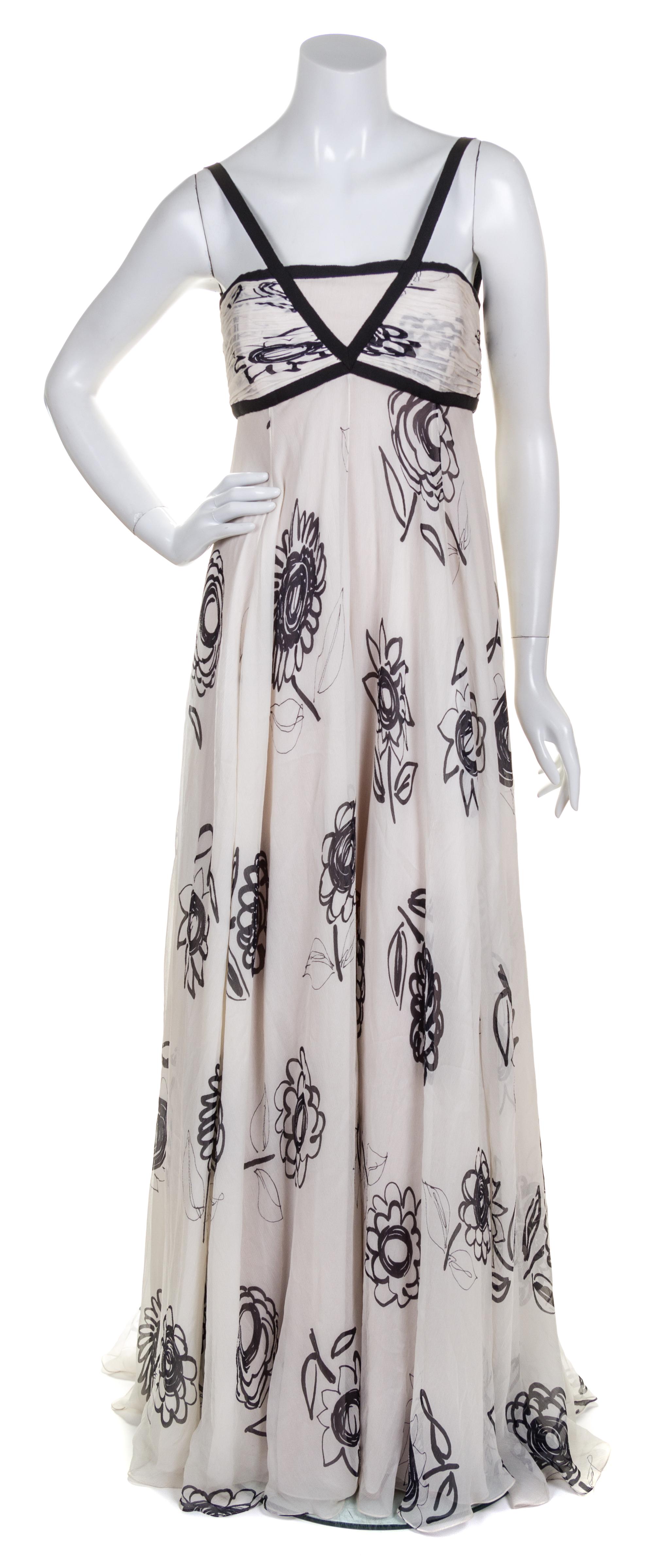 A Bill Blass Ivory and Black Silk Evening Gown, Size 8.